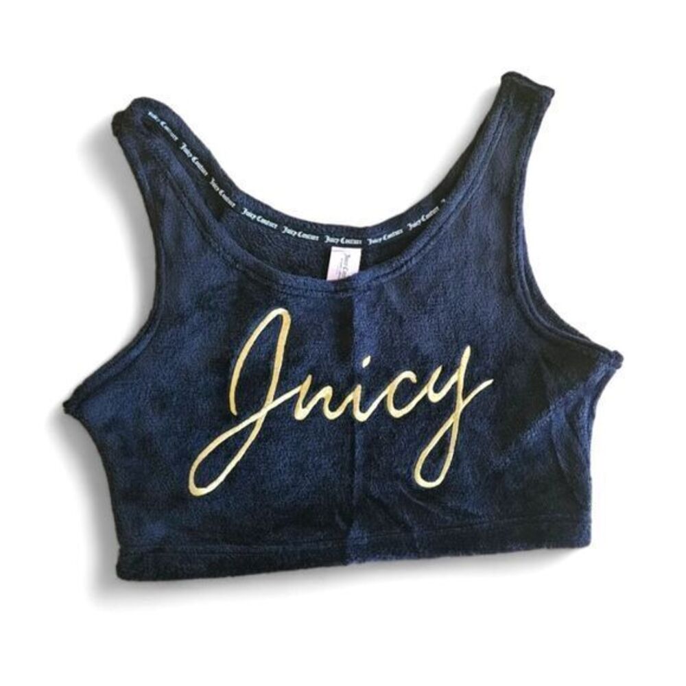 Juicy Couture velour plush cropped cozy sleepwear tank top gold black size large